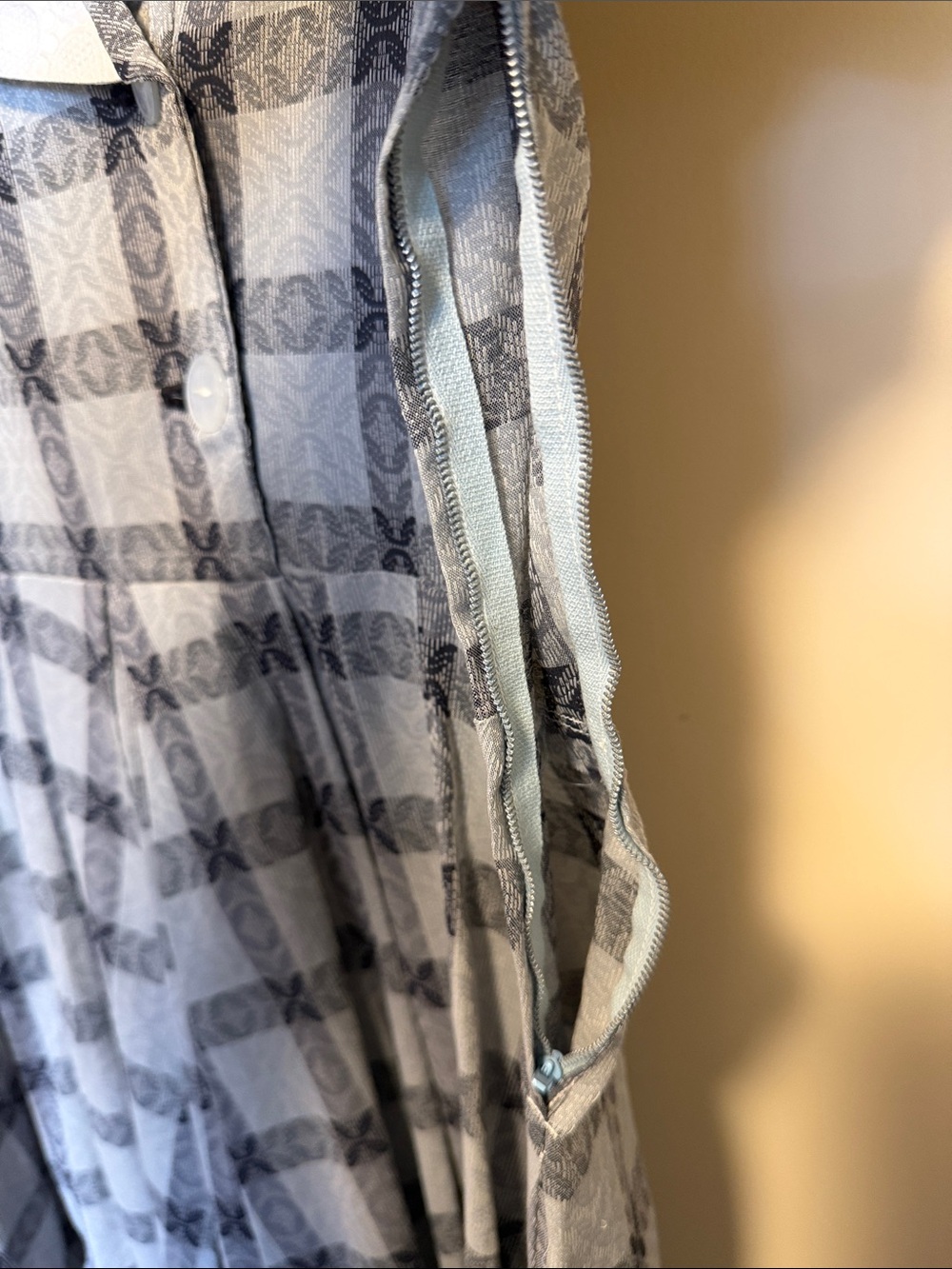 Vintage Blue & Grey Plaid Dress with White Sailor Collar - Picture 2 of 7